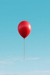 Bright red balloon floats gracefully against a clear blue sky, symbolizing joy and celebration, capturing a sense of freedom and lightness in the atmosphere