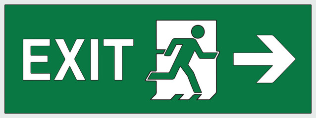  Standard Emergency Exit Sign &ndash; Green and White Minimalist Icon of Person Running Right for Safety and Evacuation