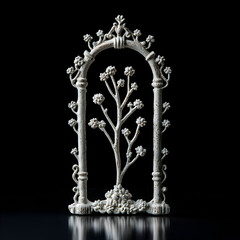 Decorative archway with miniature tree, artistic display, studio shot, potential for home decor