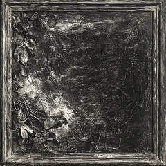 Fototapeta premium Abstract painting with textured floral border, dark tones. Possible use art print