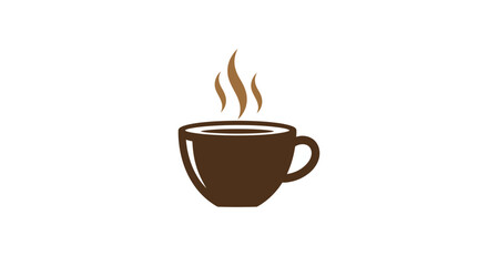 Steaming Brown Coffee Cup Icon with Handle and Aroma.