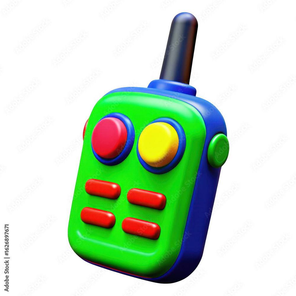 Poster 3d toy walkie talkie with colorful buttons isolated on transparent background