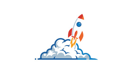 Fototapeta premium Cartoon Rocket Launching with Smoke Trail Illustration.