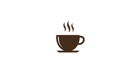 Simple Brown Coffee Cup Icon with Steam on Saucer.