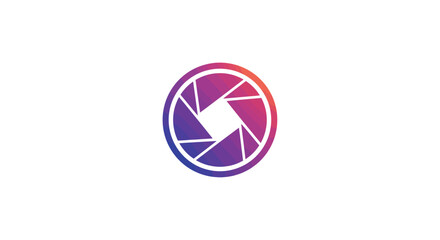 Gradient Camera Aperture Icon with Geometric Design and Circular Frame.