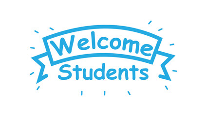 Welcome Students Banner with Handwritten Font – Blue Vector Ribbon Design