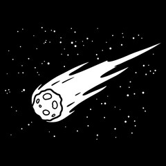 Cartoon comet flying through space with stars in the background  