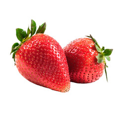 Two Fresh Strawberries Isolated on White Background – Healthy Organic Fruit Duo