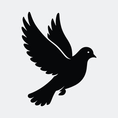 Silhouette dove flying peacefully in the sky vector illustration
