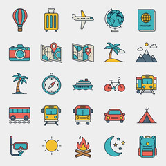 Flat Design Travel and Holiday Icon Set
