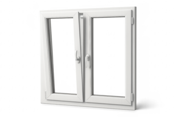 White tilted window with transparent background, slightly open for ventilation