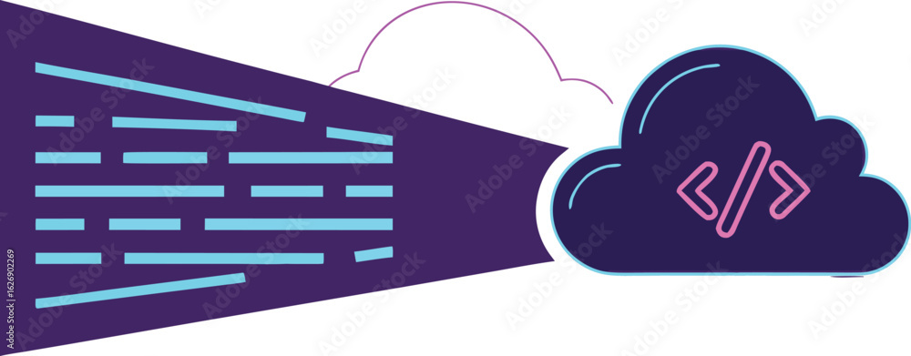 Aufkleber illustration of cloud computing with code symbol isolated on white background, modern and abstract d