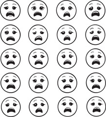 A vibrant set of cartoon smiley faces with various emotions like happy, sad, and angry