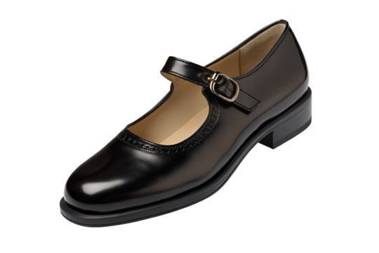 Classic black leather mary jane shoe with buckle strap for timeless fashion and comfortable style