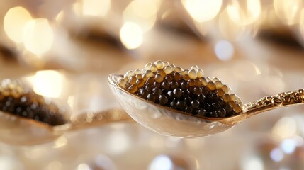Luxurious Black Caviar on a Golden Spoon