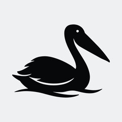 Silhouette pelican swimming gracefully black and white bird vector illustration