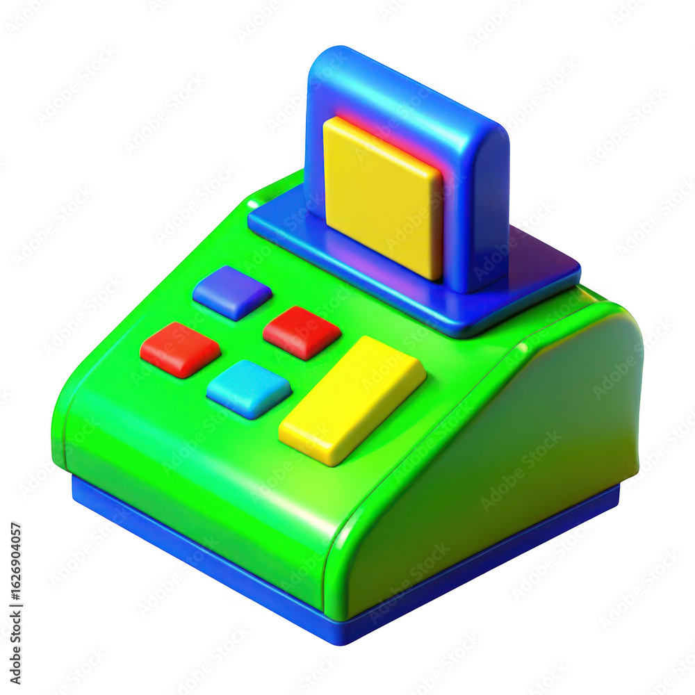 Fototapete 3d retro game console with colorful buttons isolated on transparent background