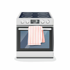 Dish towel hanging on oven handle
