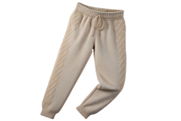 Cozy beige knit jogger pants with diamond pattern perfect for casual and relaxing home outfit style