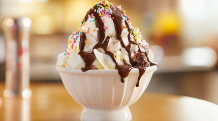 Delicious Ice Cream Sundae with Chocolate Sauce and Sprinkles