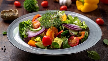 vibrant salad with fresh herbs and colorful veggies