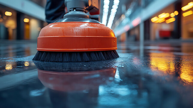Professional Floor Cleaning with Industrial Scrubber Machine in Modern Building
