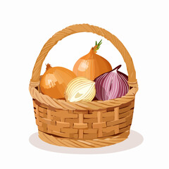 Fototapeta premium Woven basket filled with onions 