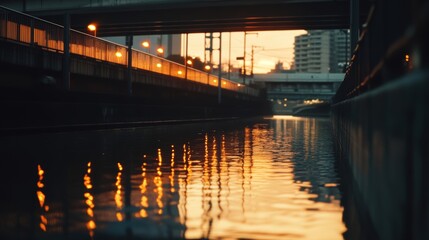 Golden Hour Reflections on Urban Canal