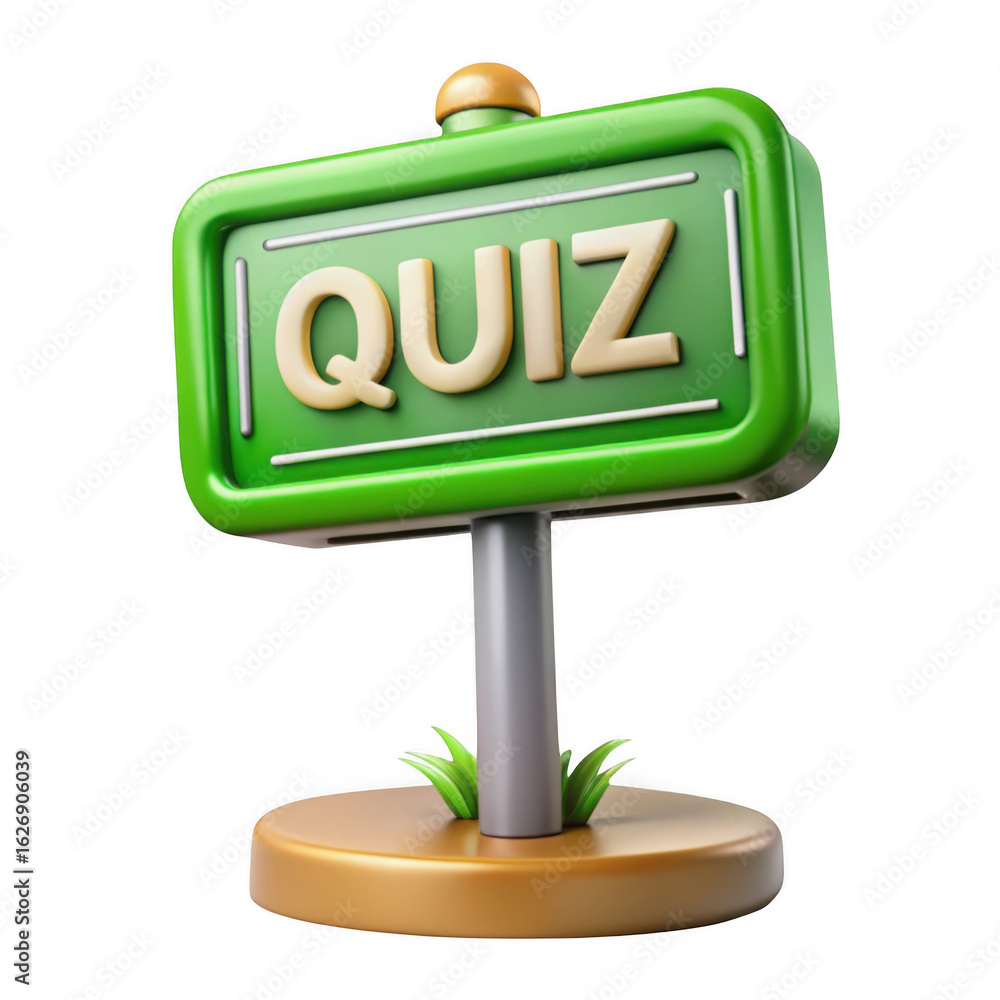 Poster 3d green quiz sign with text isolated on transparent background