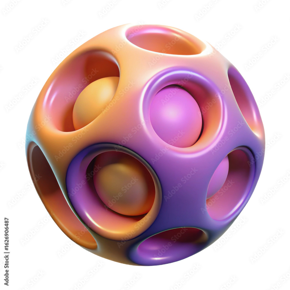 Poster abstract geometric sphere with interconnected spheres and smooth gradient colors isolated on transpa