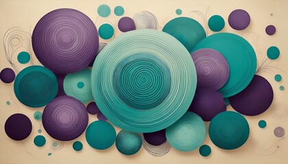 teal and purple circles on cream background