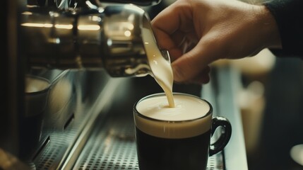 Barista Pouring Milk into Coffee - Perfect Latte Art