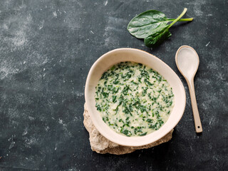 Greeny rice porridge Dzhirkhyn - Ossetian, Caucasian and Jewish cuisine. Rice porridge with eggs,...