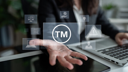 Trademark protection and legal compliance with TM icon, copyright law, patent check, intellectual...