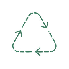 Dashed green recycling symbol icon, isolated PNG