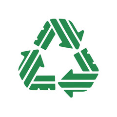 Striped green recycling symbol icon, isolated PNG