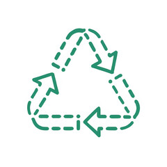 Green dashed recycling symbol icon, isolated PNG