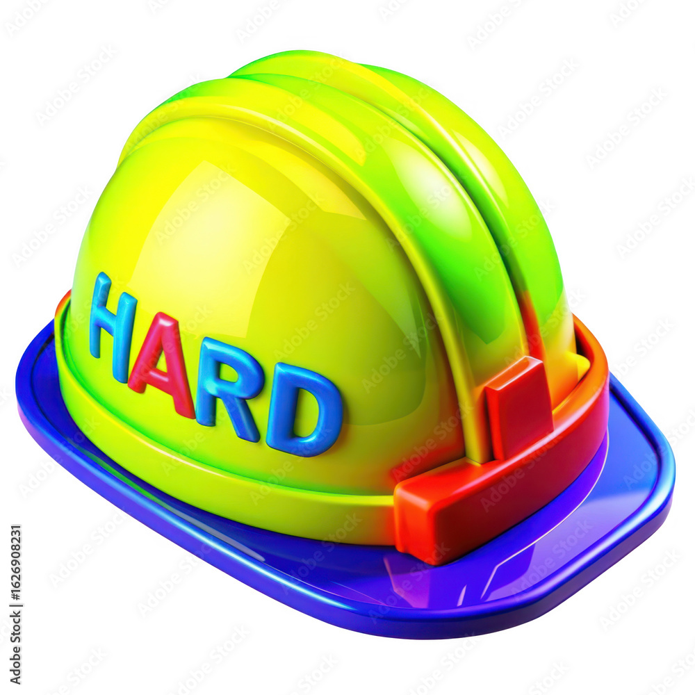 Poster 3d yellow hard hat with hard text isolated on transparent background