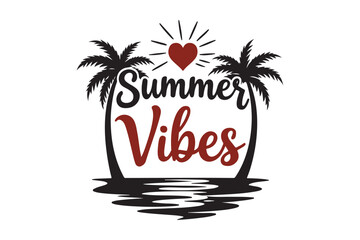 Summer vibes tropical palm trees and heart sun illustration