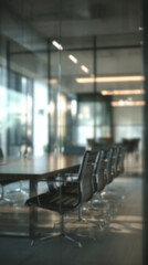 Blurred abstract background with conference room in bustling business center hall, with businessmen and people captured in motion blur through a long exposure technique. Work atmosphere. 