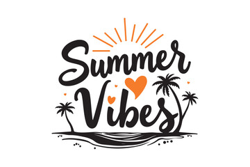 Obraz premium Summer vibes hand lettering with palm trees and sun