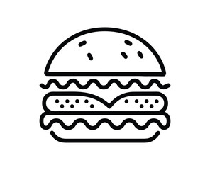 Minimalist hamburger icon with sesame bun, cheese slice, and patty—ideal for fastfood branding, menu design, and culinary illustrations