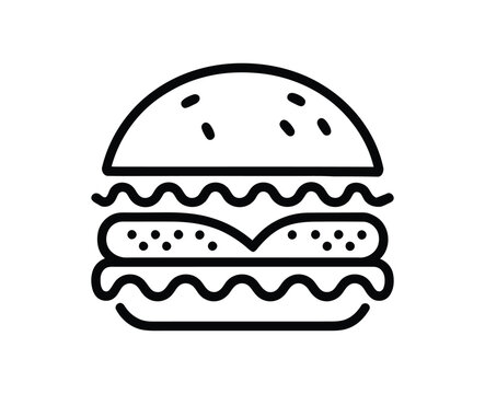 Minimalist hamburger icon with sesame bun, cheese slice, and patty—ideal for fastfood branding, menu design, and culinary illustrations