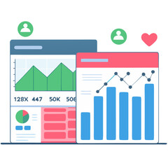 Flat Illustration of Social Media Static Analysis and Data Monitoring
