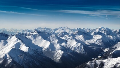 snowy mountain range aerial view