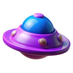 Fototapeta premium 3d cartoon ufo spaceship with purple and blue design isolated on transparent background