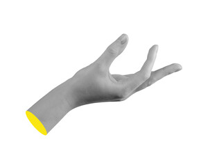 Hand holding with curved fingers in open posture, gesture of offering, grasp or presentation,