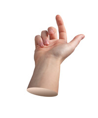hand in upward gesture with the index finger extended, inviting, come here sign, isolated on white