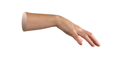 Hand of female in horizontal extended posture with bent wrist, delicate side view gesture of gentle