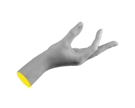 Hand holding with curved fingers in open posture, gesture of offering, grasp or presentation,